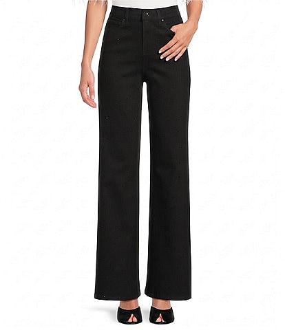 A Loves A High-Rise Wide Leg Studded Denim Jeans