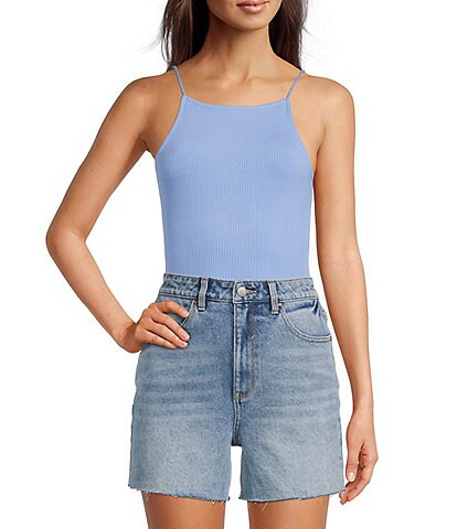 A Loves A High Square Neck Sleeveless Open Back Detail Ribbed Bodysuit