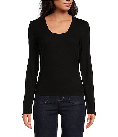 A Loves A Knit Ribbed Scoop Neck Long Sleeve Tee Shirt