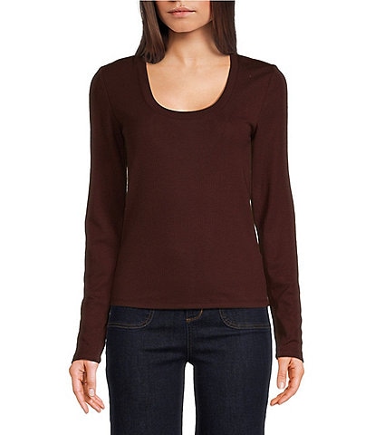 A Loves A Knit Ribbed Scoop Neck Long Sleeve Tee Shirt