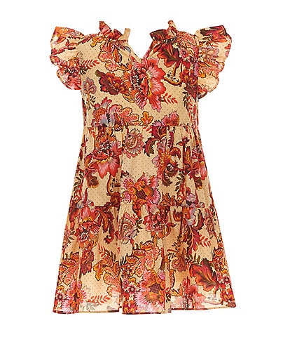 A Loves A Little Girls 2T-6X Floral Print Ruffle Cap Sleeve A-Line Tiered Dress