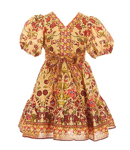 A Loves A Little Girls 2T-6X Batik Print Short Puff Sleeve Wrap Dress