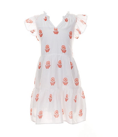 A Loves A Little Girls 2T-6X Family Matching Ruffle Cap Sleeve Embroidered A-Line Tiered Dress