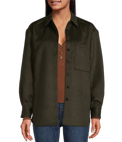 A Loves A Oversized Long Sleeve Point Collar Patch Pocket Wool Blend Shacket