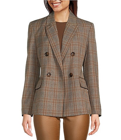 A Loves A Plaid Double Breasted Notch Lapel Long Sleeve Blazer