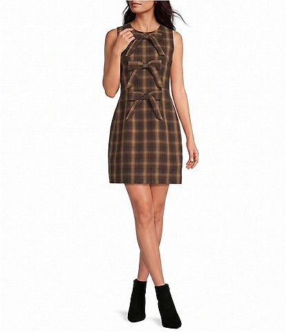 A Loves A Plaid Triple Bow Front Scoop Neck Sleeveless A-Line Mini Dress