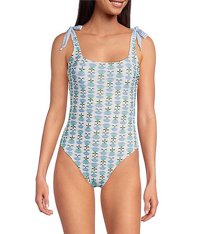 A Loves A Reversible Chevron Flower Bandeau Tie Shoulder One Piece Swimsuit