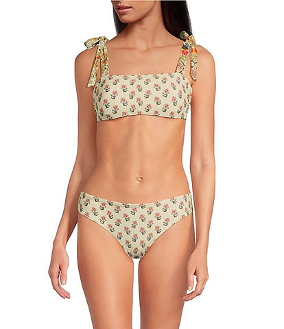 A Loves A Reversible Versailles Floral Wide Tie Shoulder Bandeau Swim Top & Classic Hipster Swim Bottom