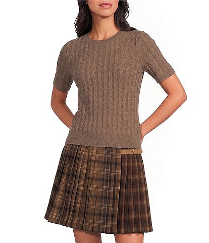 A Loves A Round Neck Short Sleeve Cable Knit Top