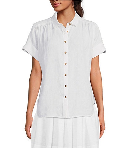 A Loves A Short Sleeve Point Collar Button Front Coordinating Linen Shirt
