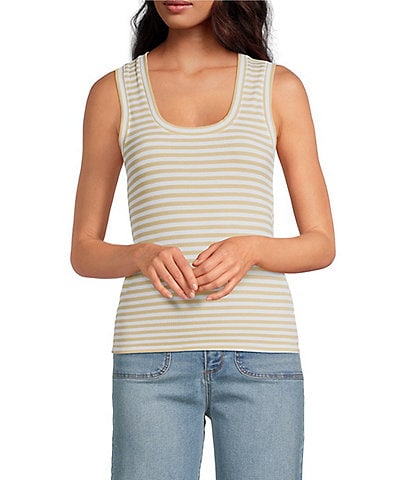 A Loves A Stripe Ribbed Knit Scoop Neck Sleeveless Tank
