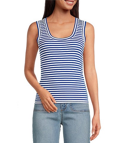 A Loves A Stripe Ribbed Knit Scoop Neck Sleeveless Tank