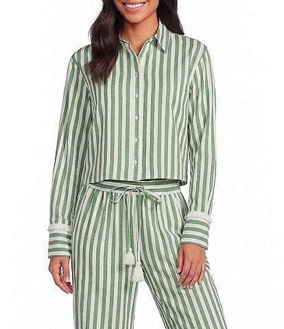 A Loves A Striped Collared Long Sleeve Button Front Woven Coordinating Shirt
