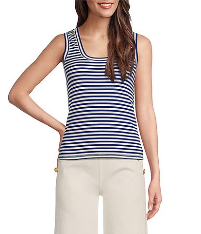 A Loves A Striped Ribbed Knit Scoop Neck Sleeveless Tank