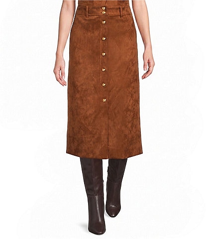 A Loves A Suede Button Front Coordinating Midi Skirt