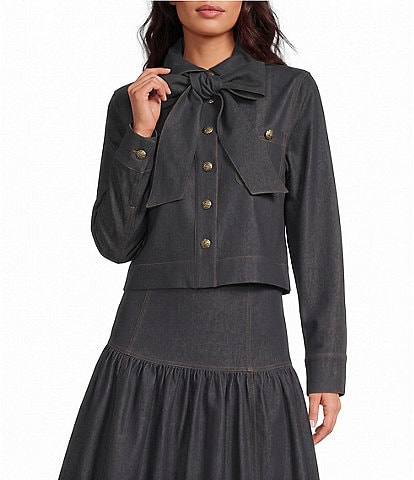 A Loves A Tie Neck Long Sleeve Coordinating Denim Jacket