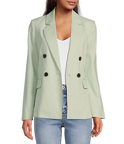 A Loves A Twill Double Breasted Notch Lapel Long Sleeve Blazer