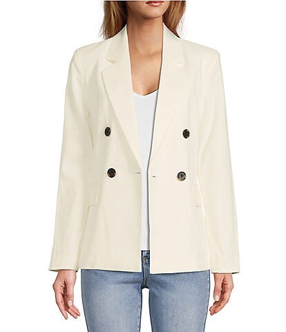 A Loves A Twill Double Breasted Notch Lapel Long Sleeve Blazer