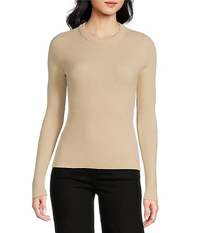 A Loves A Wool Blend Ribbed Knit Crew Neck Long Sleeve Fitted Tee Shirt