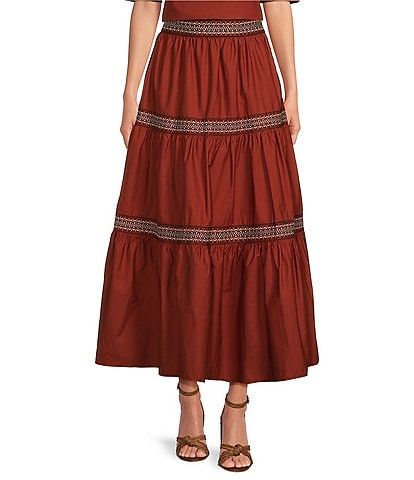 A Loves A Woven Embroidered Trim Tiered A-Line Coordinating Maxi Skirt