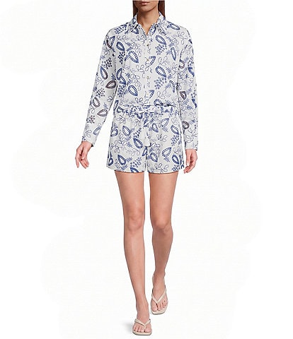 A Loves A Woven Embroidery Print Mid Rise Coordinating Shorts