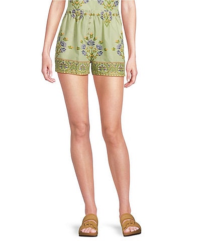 A Loves A Woven Floral Print High Rise Pull-On Coordinating Shorts