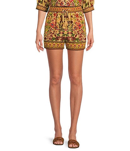 A Loves A Woven Floral Print High Rise Tassel Tie Coordinating Shorts