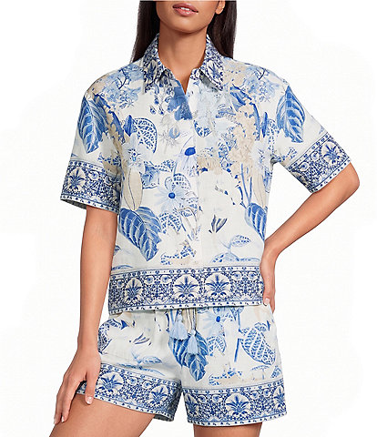A Loves A Woven Printed Collared Short Sleeve Button Front Coordinating Shirt
