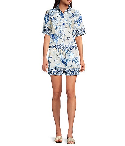 A Loves A Woven Printed Collared Short Sleeve Button Front Coordinating Shirt