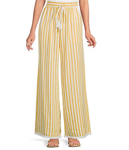 A Loves A Woven Stripe High Rise Tassel Tie Wide Leg Fringe Hem Coordinating Pants