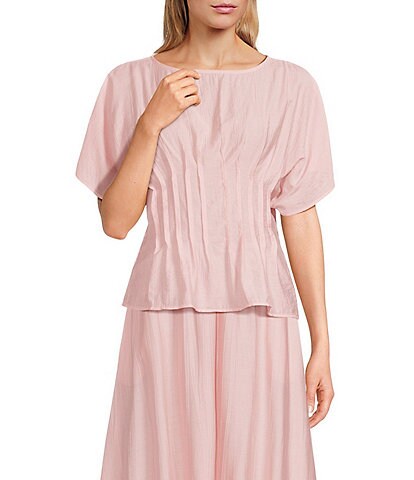 A.Ren Aurelia Round Neck Short Sleeve Pleated Coordinating Top