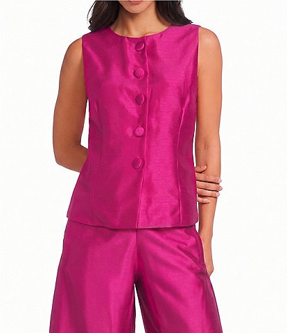 Abbey Glass Callie Round Neckline Button Front Coordinating Sleeveless Top
