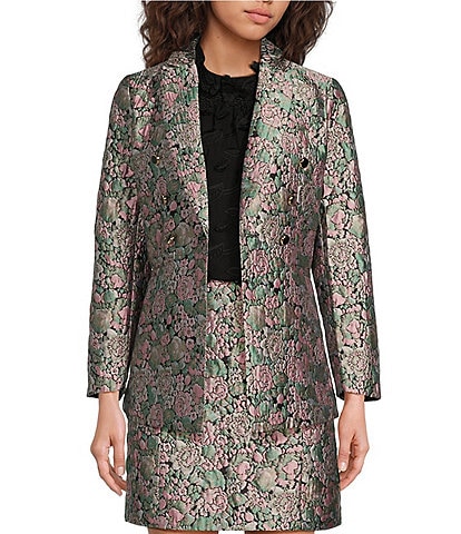 Abbey Glass Calvin Floral Jacquard Notch Lapel Long Sleeve Button Front Double Breasted Coordinating Blazer