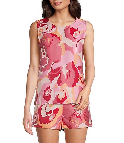 Abbey Glass Coordinating Zoe Retro Jacquard Crew Neck Sleeveless Top