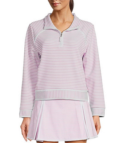 Addison Bay Bainbridge Stripe Print Quarter-Zip Mock Neck Long Sleeve Sweatshirt