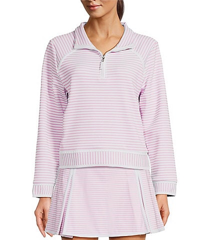 Addison Bay Bainbridge Stripe Print Quarter-Zip Mock Neck Long Sleeve Sweatshirt