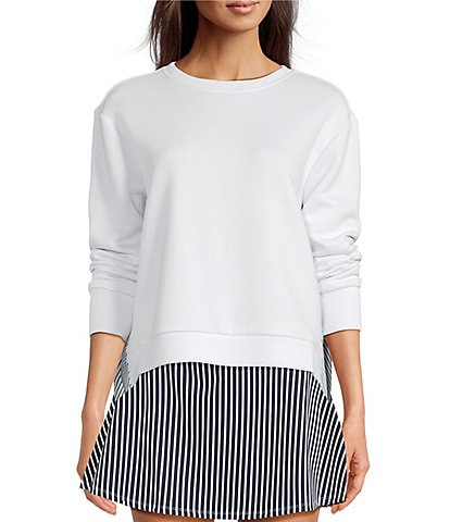 Addison Bay Bloom Stripe Print Scoop Neck Mixed Soft Luxe Pullover
