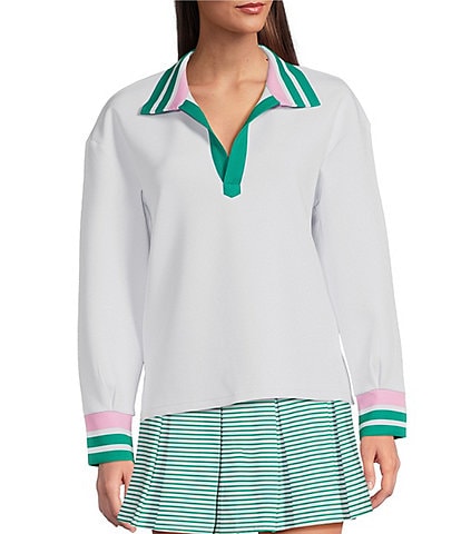 Addison Bay Easy Rugby Contract Stripe Print Long Sleeve Pullover Sweater
