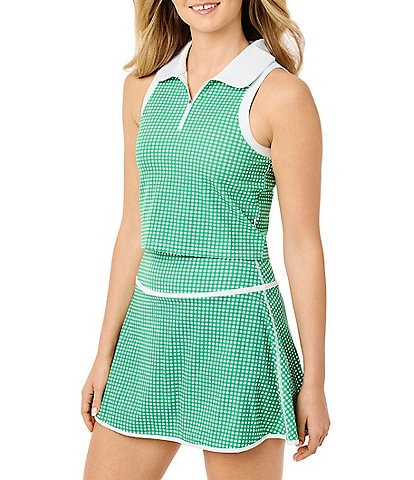 Addison Bay Founders Gingham Print Quarter Zip Sleeveless Coordinating Tank Top
