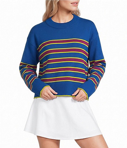 Addison Bay Junior Carlyle Stripe Crew Neck Long Sleeve Cropped Sweater