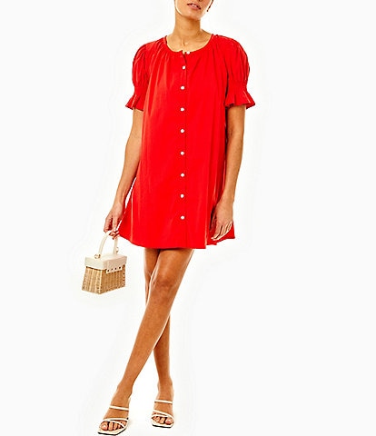 Addison Bay Sailor Puff Sleeve Button Front Dress