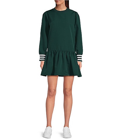 Addison Bay Vine Solid Ivy Crew Neck Long Sleeve A-Line Dress