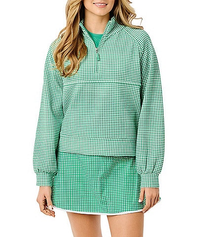 Addison Bay Wren Gingham Print Long Sleeve Quarter Zip Sweatshirt