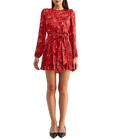 Adelyn Rae Bailey Long Sleeve Pleated Mini Dress