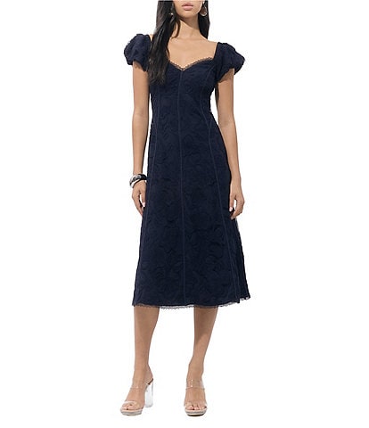 Adelyn Rae Sweetheart Neck Cap Sleeve Embroidered Lace Midi Dress
