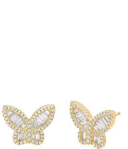 By Adina Eden Pave X Baguette Butterfly Stud Earrings