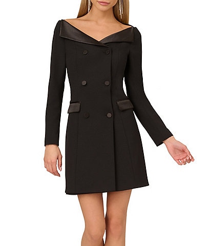 Adrianna by Adrianna Papell Crepe Wide V-Neck Long Sleeve Blazer Mini Dress