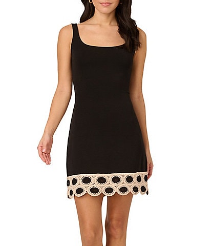Adrianna by Adrianna Papell Knit Scoop Neck Sleeveless Crochet Hem Sheath Mini Dress