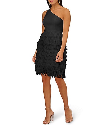 Adrianna by Adrianna Papell One Shoulder Sleeveless Feathered Chiffon Mini Dress