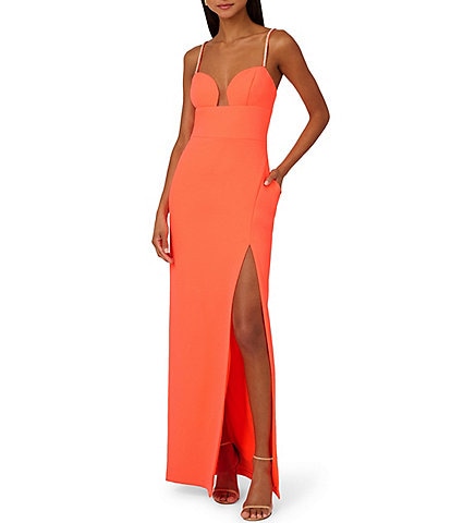 Adrianna by Adrianna Papell Stretch Crepe Plunge Sweetheart Neck Sleeveless Sequin Strap Gown